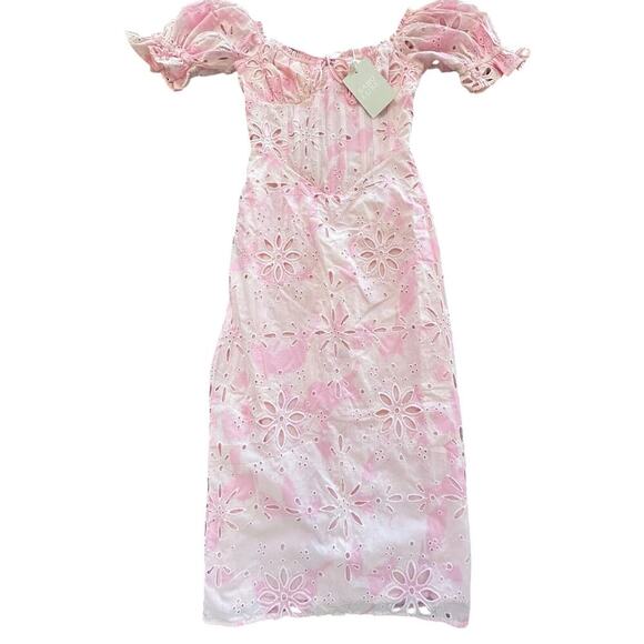Sabo Luxe Dresses & Skirts - Sabo Luxe Jhene Midi Dress NWT Pink Eyelet Cloud Tie Dye Size 4
